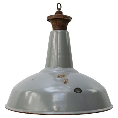 Vintage Industrial British Gray Enamel Pendant Lamp-BLS-689400