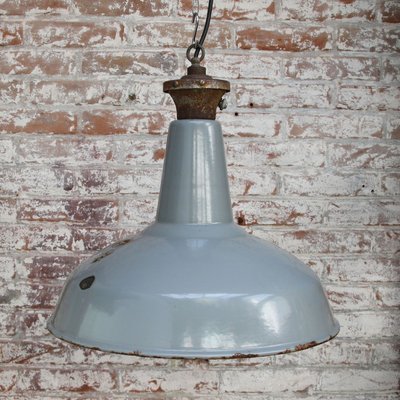 Vintage Industrial British Gray Enamel Pendant Lamp-BLS-689400