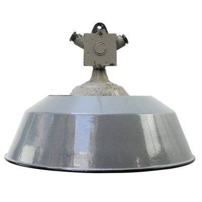 Vintage Industrial Cast Iron and Gray Enamel Pendant Light from Industria Rotterdam-BLS-1705704