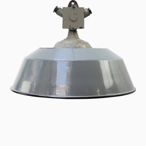 Vintage Industrial Cast Iron and Gray Enamel Pendant Light from Industria Rotterdam-BLS-1705704