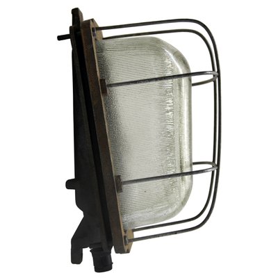 Vintage Industrial Cast Iron and Striped Glass Sconce, 1950s-BLS-1386272