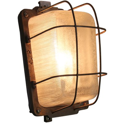 Vintage Industrial Cast Iron and Striped Glass Sconce, 1950s-BLS-1386272