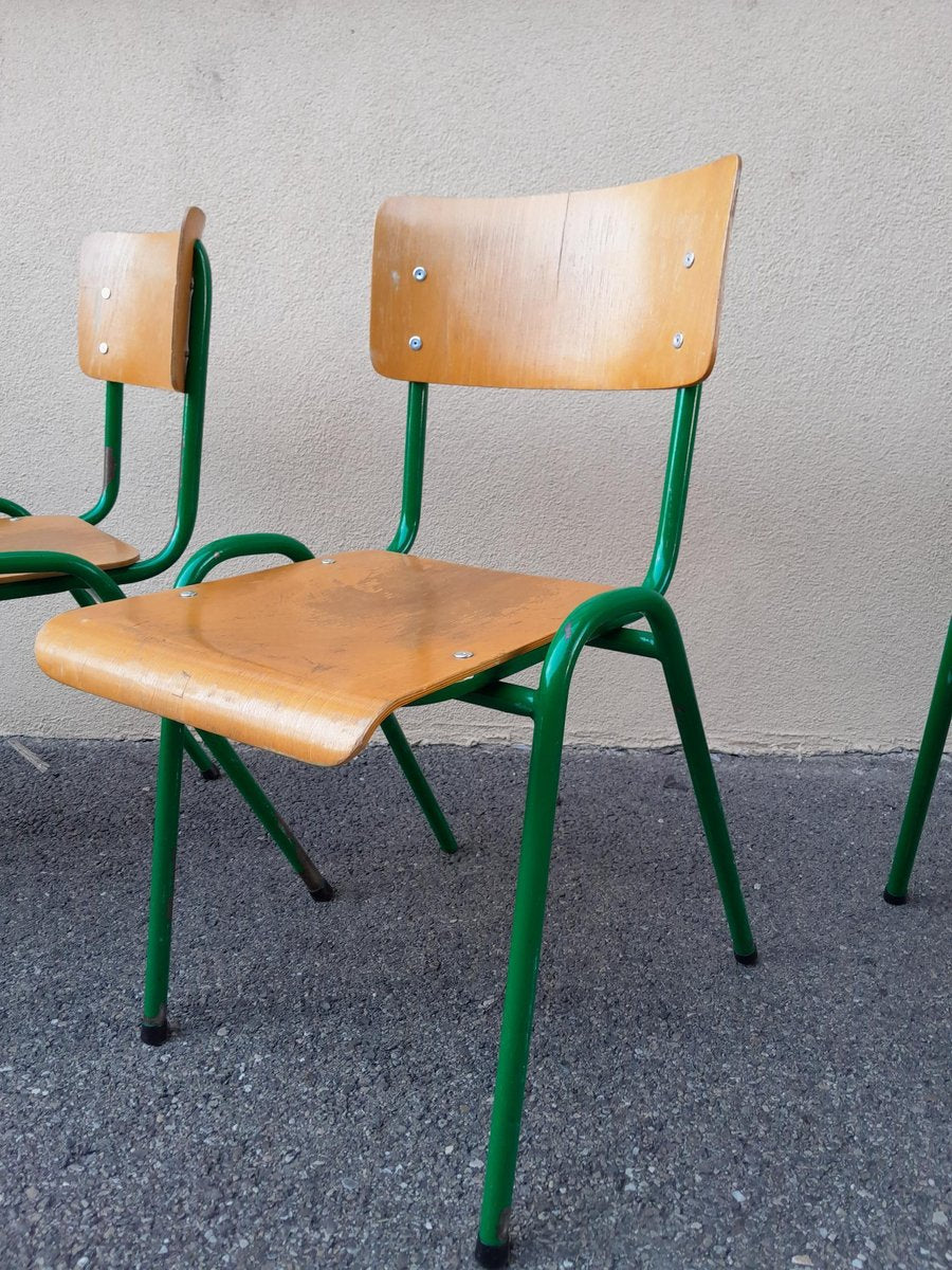 Vintage Industrial Chairs with Metal Compass Legs, 1950s, Set of 12