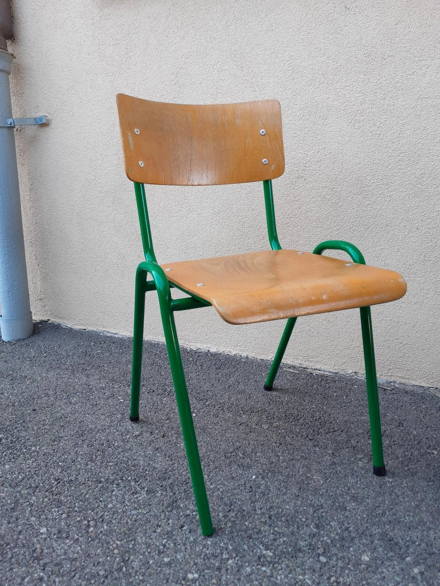 Vintage Industrial Chairs with Metal Compass Legs, 1950s, Set of 12