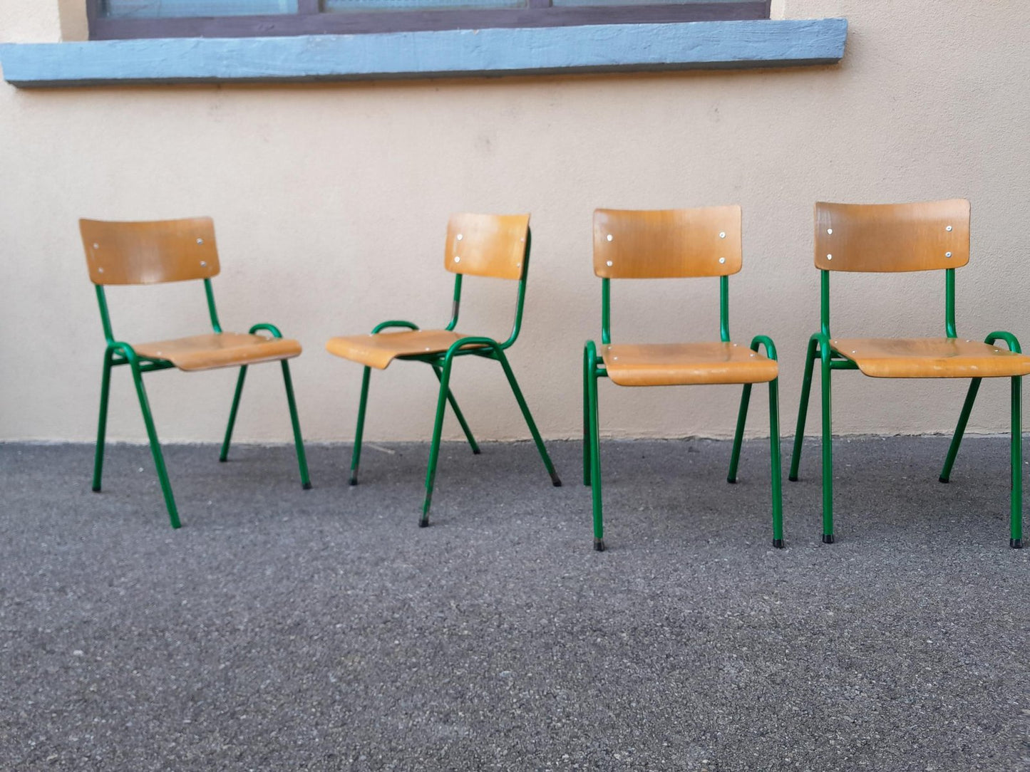 Vintage Industrial Chairs with Metal Compass Legs, 1950s, Set of 12