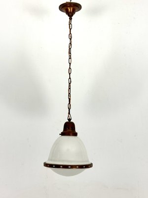 Vintage Industrial Chandelier in Copper and Milk Glass, 1950s-OT-1767880