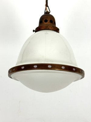 Vintage Industrial Chandelier in Copper and Milk Glass, 1950s-OT-1767880