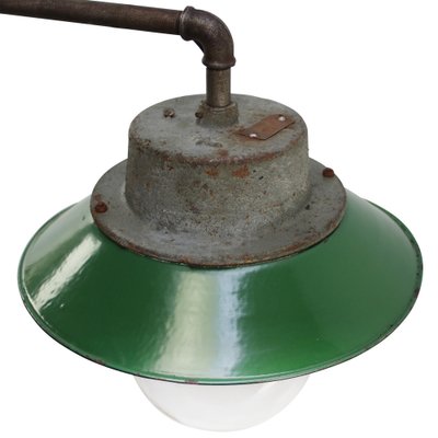 Vintage Industrial Clear Glass and Green Enamel Wall Light-BLS-1722258