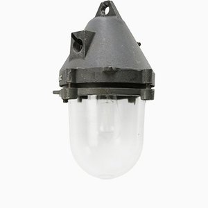 Vintage Industrial Clear Glass & Grey Pendant Light-BLS-1297558