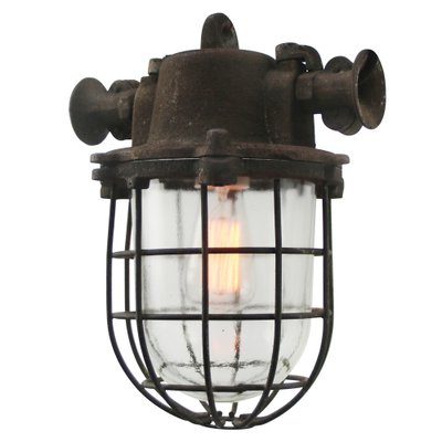 Vintage Industrial Clear Glass & Iron Pendant Lamp-BLS-1750485