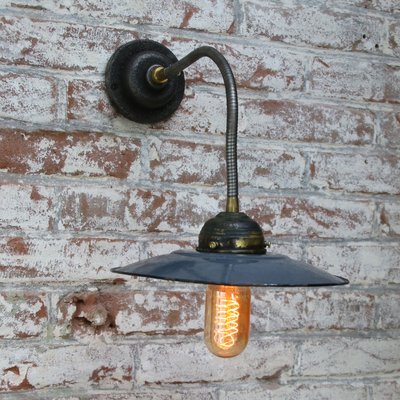 Vintage Industrial Dark Blue Enamel Wall Lamp with Flexible Arm-BLS-925611