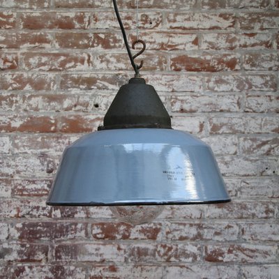 Vintage Industrial Enamel and Cast Iron Lamp-BLS-1323138