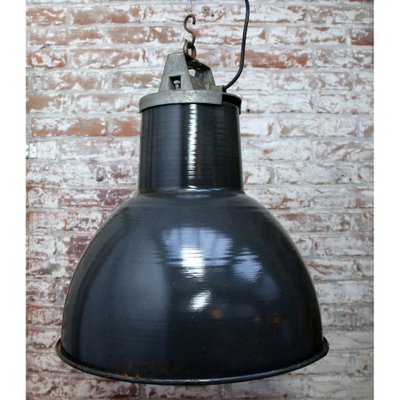 Vintage Industrial French Black Enamel Pendant Light from Mazda, 1950s-BLS-1808136