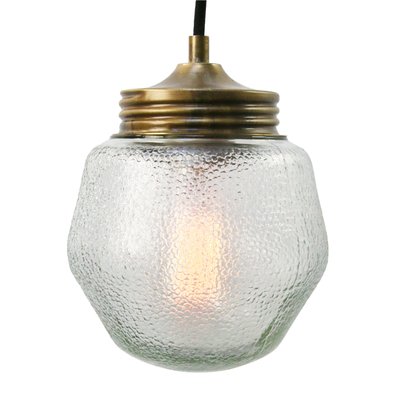 Vintage Industrial Frosted Glass & Brass Pendant Lamp-BLS-1017630