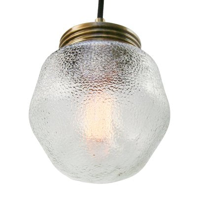 Vintage Industrial Frosted Glass & Brass Pendant Lamp-BLS-1017630