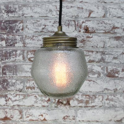 Vintage Industrial Frosted Glass & Brass Pendant Lamp-BLS-1017630