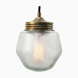 Vintage Industrial Frosted Glass & Brass Pendant Lamp-BLS-1017630