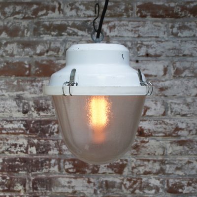 Vintage Industrial Frosted Glass Pendant Lights in White Iron-BLS-1794804