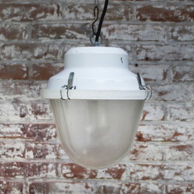 Vintage Industrial Frosted Glass Pendant Lights in White Iron-BLS-1794804