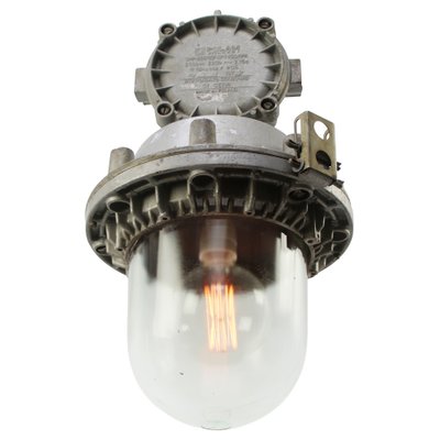 Vintage Industrial Gray Cast Aluminium and Clear Glass Ceiling Light-BLS-1811545