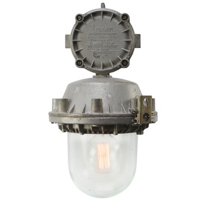 Vintage Industrial Gray Cast Aluminium and Clear Glass Ceiling Light-BLS-1811545