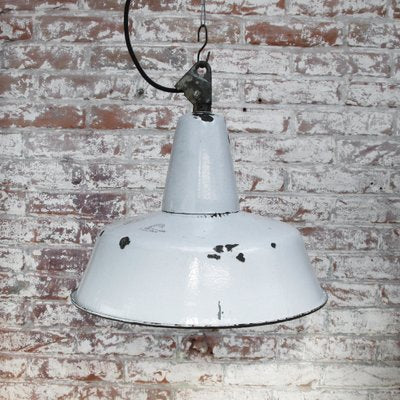 Vintage Industrial Gray Enamel Pendant Light-BLS-1814684