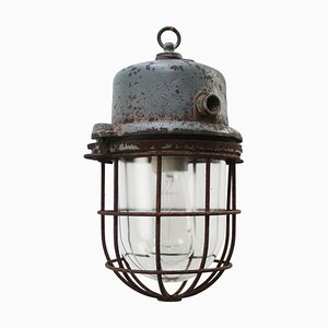 Vintage Industrial Grey Metal & Clear Glass Pendant Light-BLS-1813844