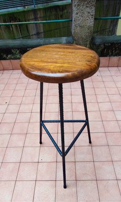 Vintage Industrial Iron and Chestnut Stool-NA-1176712