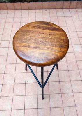 Vintage Industrial Iron and Chestnut Stool-NA-1176712