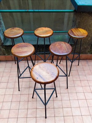 Vintage Industrial Iron and Chestnut Stool-NA-1176712