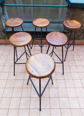 Vintage Industrial Iron and Chestnut Stool-NA-1176712