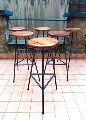 Vintage Industrial Iron and Chestnut Stool-NA-1176712