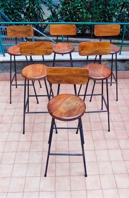 Vintage Industrial Iron and Chestnut Stool-NA-1176709