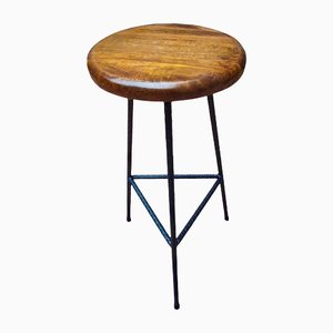 Vintage Industrial Iron and Chestnut Stool-NA-1176712