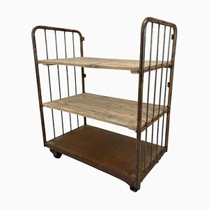 Vintage Industrial Iron and Wood Shelves on Wheels-TZ-1310015