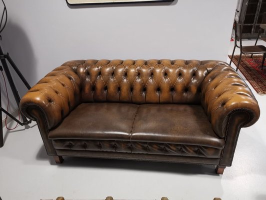 Vintage Industrial Leather Chesterfield Sofa, 1960s-NA-899659