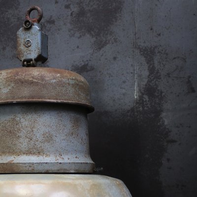 Vintage Industrial Light Gray Enamel Cast Iron Train Station Pendant Lights by Pötter & Schütze GMBH-BLS-2016421