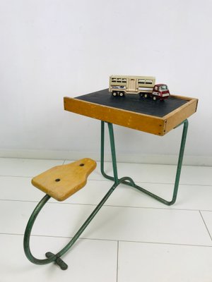 Vintage Industrial Metal and Wood Children's Desk-WQJ-844683