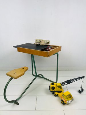 Vintage Industrial Metal and Wood Children's Desk-WQJ-844683