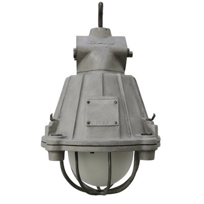 Vintage Industrial Pendant Lamp in Gray Metal and Frosted Glass from GAL, France-BLS-1745944