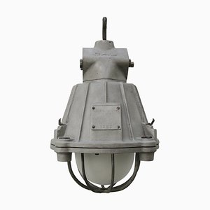 Vintage Industrial Pendant Lamp in Gray Metal and Frosted Glass from GAL, France-BLS-1745944