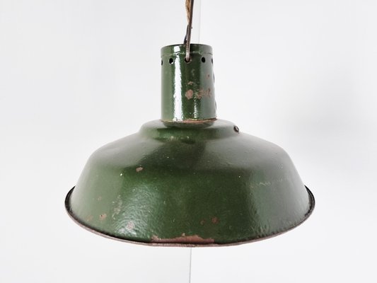 Vintage Industrial Pendant Light in Dark Green Enamel, 1960s-IRH-1352444