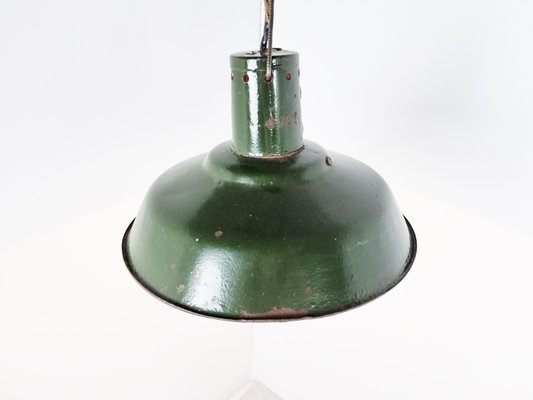 Vintage Industrial Pendant Light in Dark Green Enamel, 1960s-IRH-1352444