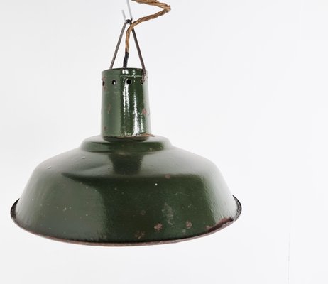 Vintage Industrial Pendant Light in Dark Green Enamel, 1960s-IRH-1352444