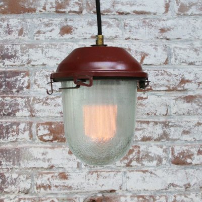 Vintage Industrial Red Clear Striped Glass Pendant Light-BLS-1440881