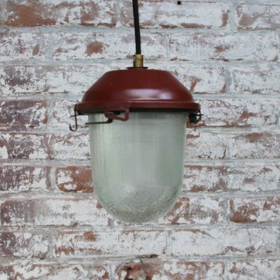 Vintage Industrial Red Clear Striped Glass Pendant Light-BLS-1440881