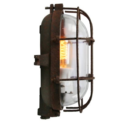 Vintage Industrial Rust Cast Iron and Clear Glass Wall Lamp from Industria Rotterdam-BLS-2027197