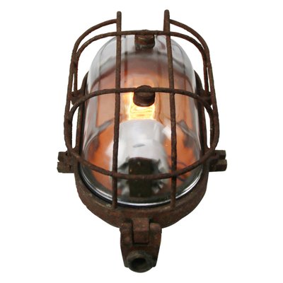 Vintage Industrial Rust Cast Iron and Clear Glass Wall Lamp from Industria Rotterdam-BLS-2027197