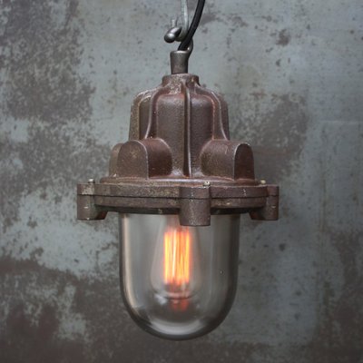 Vintage Industrial Rust Cast Iron Clear Glass Pendant by Industria Rotterdam-BLS-2042126