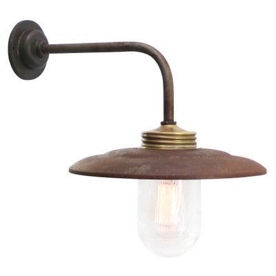 Vintage Industrial Rust Iron and Brass Glass Sconce with Clear Striped Glass Bulb-BLS-1756734